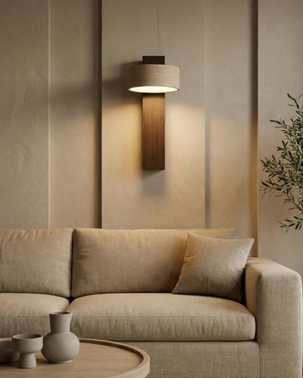 Le Mur Travertin – Elegancka lampa ścienna z trawertynu